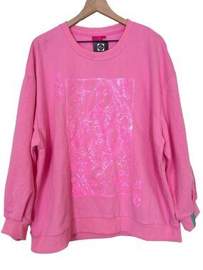 NWT Queen Of Sparkles Pink Sequin Logo Card Crew Neck Sweatshirt